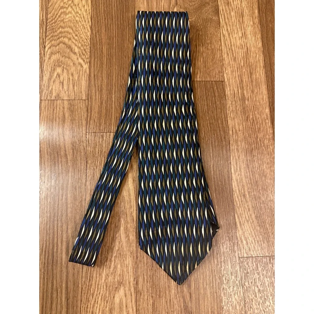 Oricci Rome New York Mens Silk Tie Blue Green Gold Geometric Diamond RN 22323 US